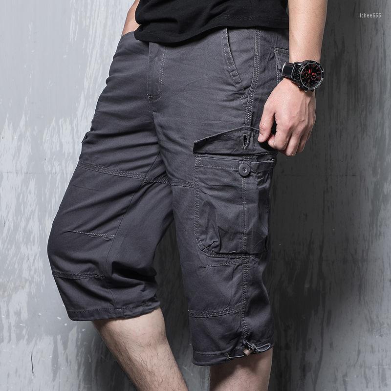 

Men' Pants 2022 Summer Calf Length Cargo Men Fashion Multi Pocket Casual Cotton High Waist Male Military Style Cropped Trousers Q64, Blue
