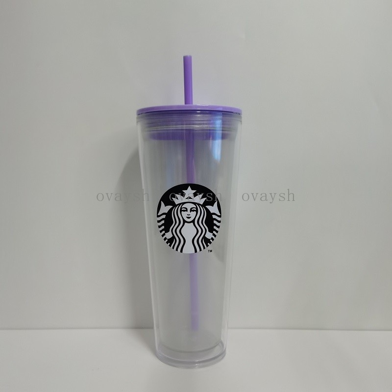 

24OZ/710ml Starbucks Tumblers Luminous Green Straw Double Plastic Straw Cup With Large Capacity Coffee Cups Gift Mug, Customize