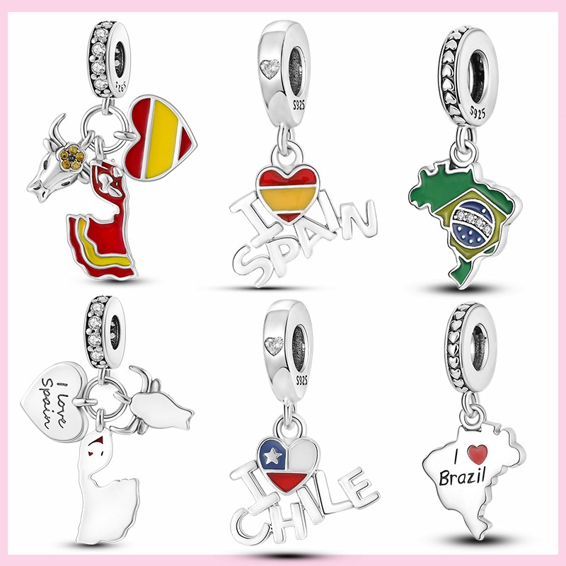 925 Silver Fit Pandora Charm 925 Bracelet Spanish Bullfighting Charms Love Spain Chile Brazil Exotic charms set Pendant DIY Fine Beads Jewelry-image-802418609