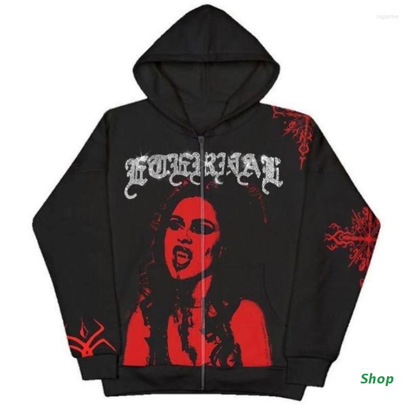 

Men's Hoodies L5YC Women Men Streetwear Oversized Top Gothic Punk Graphic Hooded Sweatshirt Coat, Black