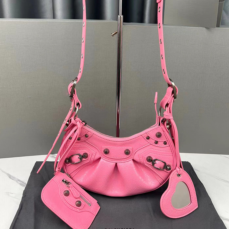 

Cagole Series Le Dumpling Bag Locomotive Bag Genuine Leather Crossbody Bag Silver Rivet Accessories Half Moon Bag Teeth Bag Motorcycle Shoulder Bag, Black with gold hardware