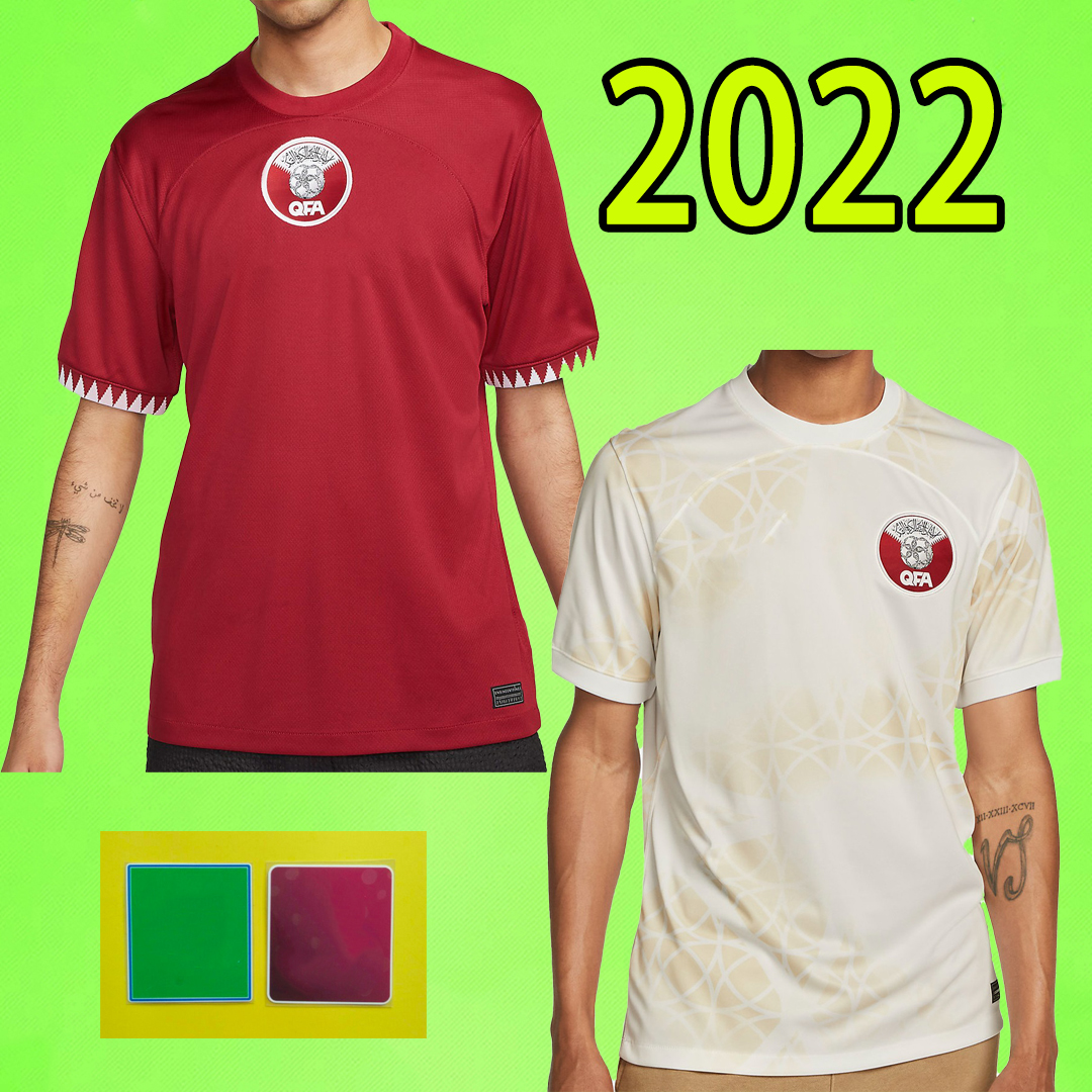 

Qatar soccer Jerseys 2022 World Cup Home Away red yellow 22 23 Football shirt 2023 Men kids kit S-2XL, 2022 away
