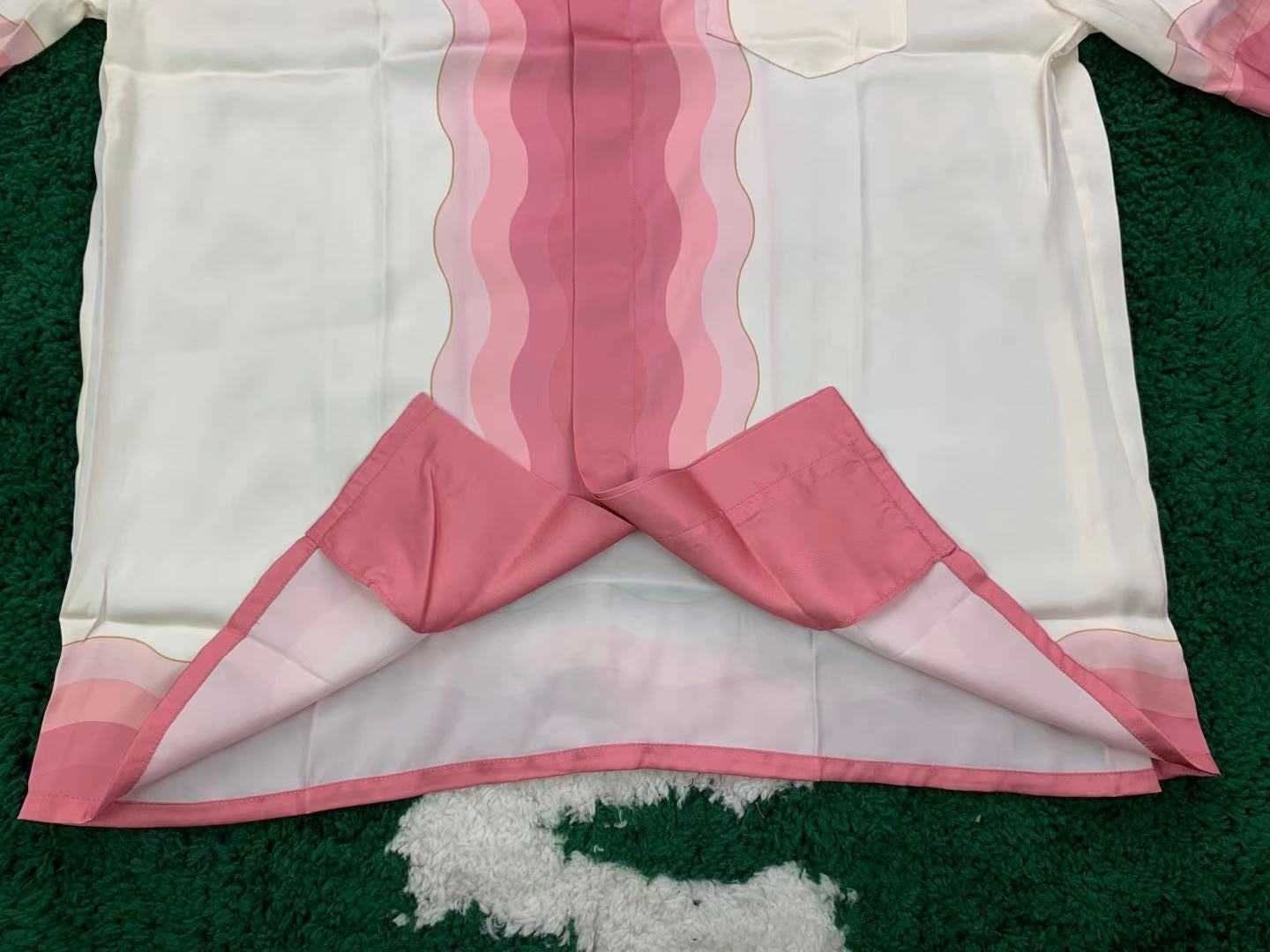 

fashiondemon DesignerCasablanca 2021ss back Floral Printed Silk gradient short sleeve shirt UnisexBalencaigavbgjj, Pink