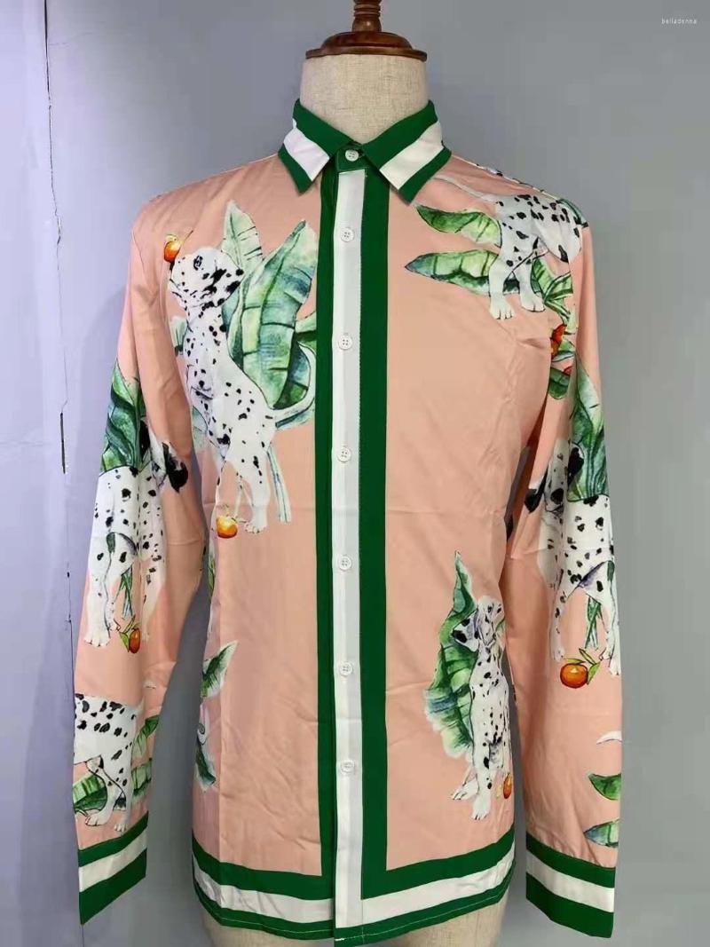 

Men's Casual Shirts Fashion W0997 Men's 2022 Runway Luxury European Design Party Style Clothing, Pink