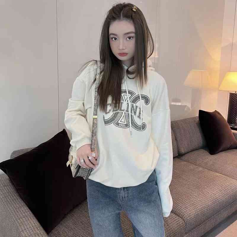 

Designer Hoodies Celinn's Sweater Money 22 Early Autumn New Arc De Triomphe Lettering Hooded Casual Long Sleeve Men and Women High Quality, Original hangtag high version thin sky