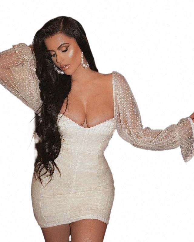 casual Dresses Est Women Winter Sexy Long Sleeve Mesh Mini White Bodycon Bandage Dress 2021 Elegant Evening Party Club Vestidos k6NN#-image-802269766
