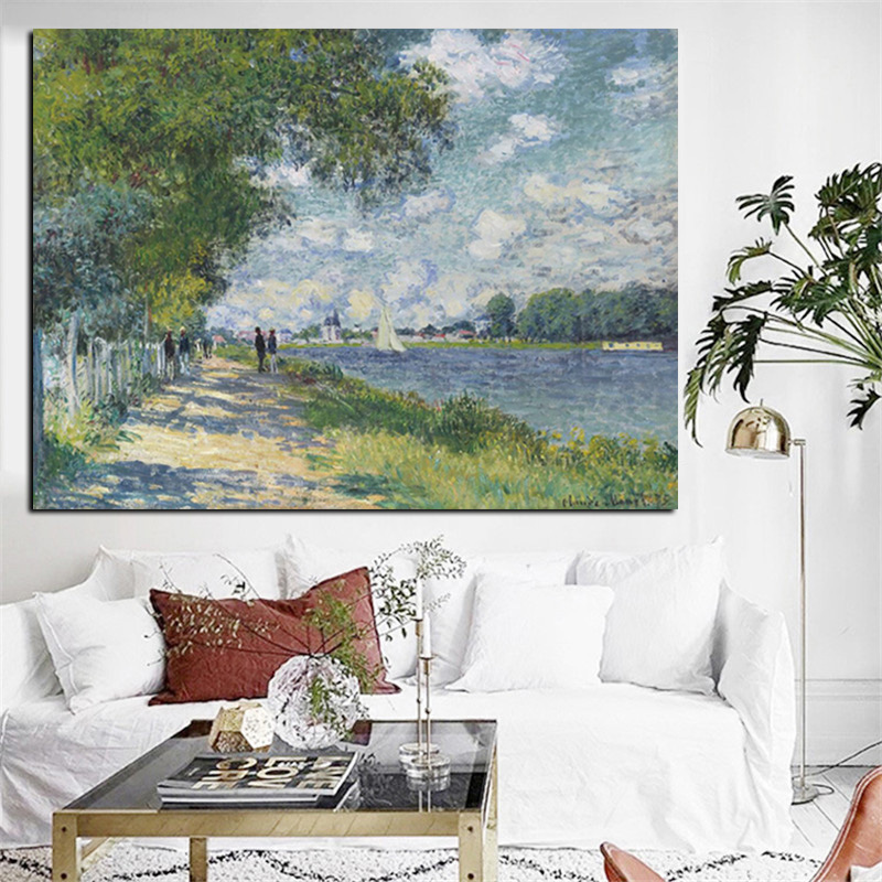 

HD Print Claude Monet Seine in Argenteuil Impressionist Landscape Oil Painting on Canvas Art Poster Wall Picture for Living Room