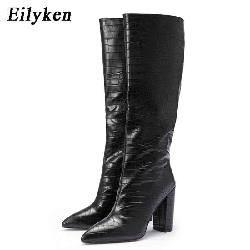 

Boots Eilyken Black Embossed Women High Heel Boots Designer Chunky Heel Shoes Long Boots Over the Knee Female Botas Mujer 220913