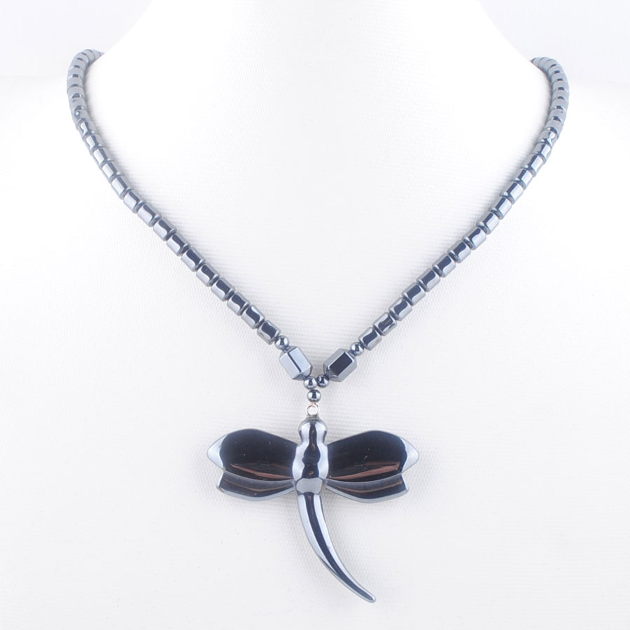 

Black Non Magnetic Natural Hematite Stone Beads Healing Dragonfly Pendant Necklace Jewelry F3099