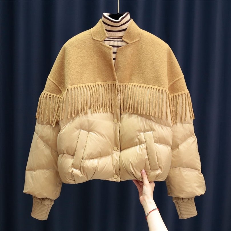

Womens Down Parkas High Quality Women down jackets winter Hooded Warm Coats with tassels 90% white duck down women fashion Winter Coats 220914, Khaki