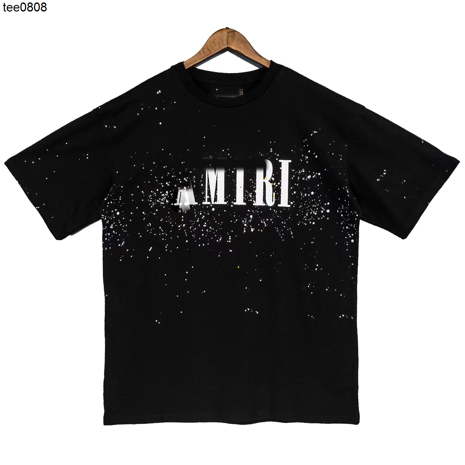 

Chaopai Summer Star Letter amirs tee printed short sleeve pure cotton t-shirt men' and women' versatile hip-hop loose T-shirt, Black
