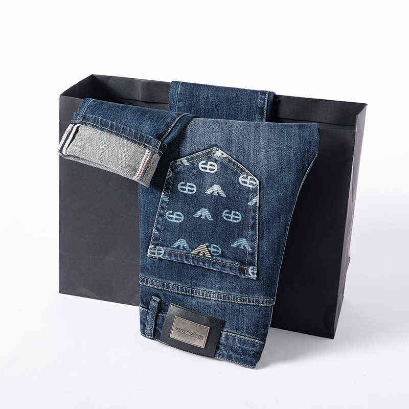 

Men's Jeans Autumn and Winter Fashion Brand Printed Slim Fit Stretch Versatile Korean Small Feet Long Pants, Blue q9522