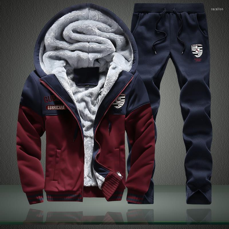 

Men's Tracksuits Winter Inner Fleece Hoodies Men 2022 Casual Hooded Warm Sweatshirts Male Thicken Tracksuit 2PC Jacket Pant Moleton, Blue