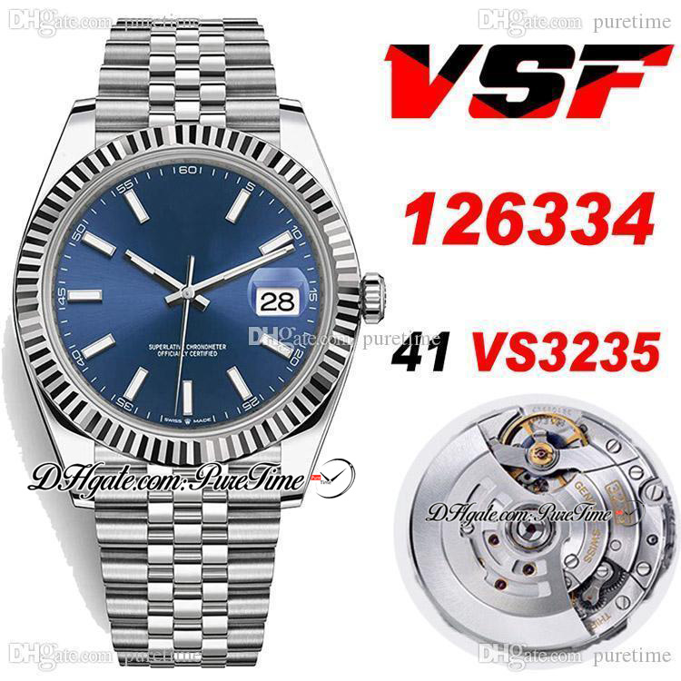 

VSF Just 126334 VS3235 Automatic Mens Watch 41 Fluted Bezel Blue Dial Stick Markers 904L JubileeSteel Bracelet Super Edition Same Series Card Puretime A1, Customized enhanced waterproofing servic