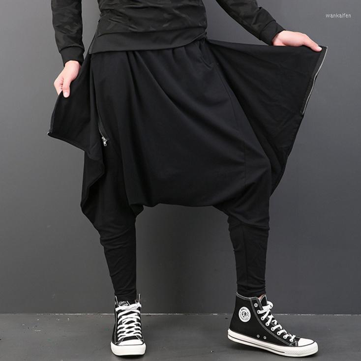 

Men's Pants Customized Men's Clothing Zipper Decoration Low Crotch Big Trousers Pocket Night Club Young Haren Singer Costumes, Black