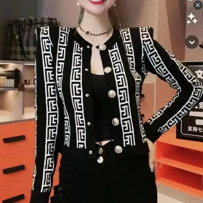 

designer Women Autumn Charater Printed Short Cardigans Sweaters Fashion apes Gold Buttons Streetwear Long Sleeve V-neck Female Knitwear Open stitchVB1Q, 01
