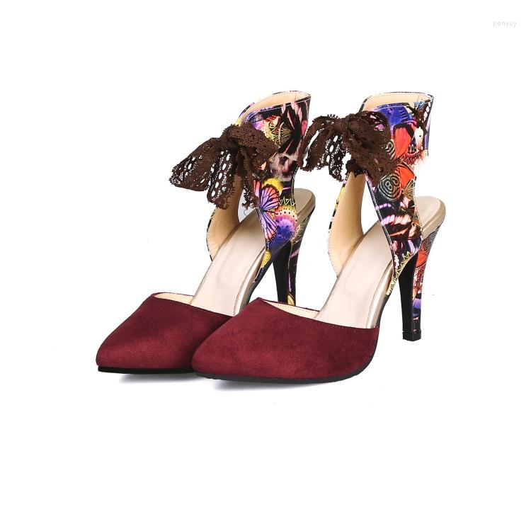 

Sandals Big Size High Heels Women Shoes Woman Summer Ladies Sexy Tie Tip-Up Button-Up Slim-heeled Single Shoe, Black