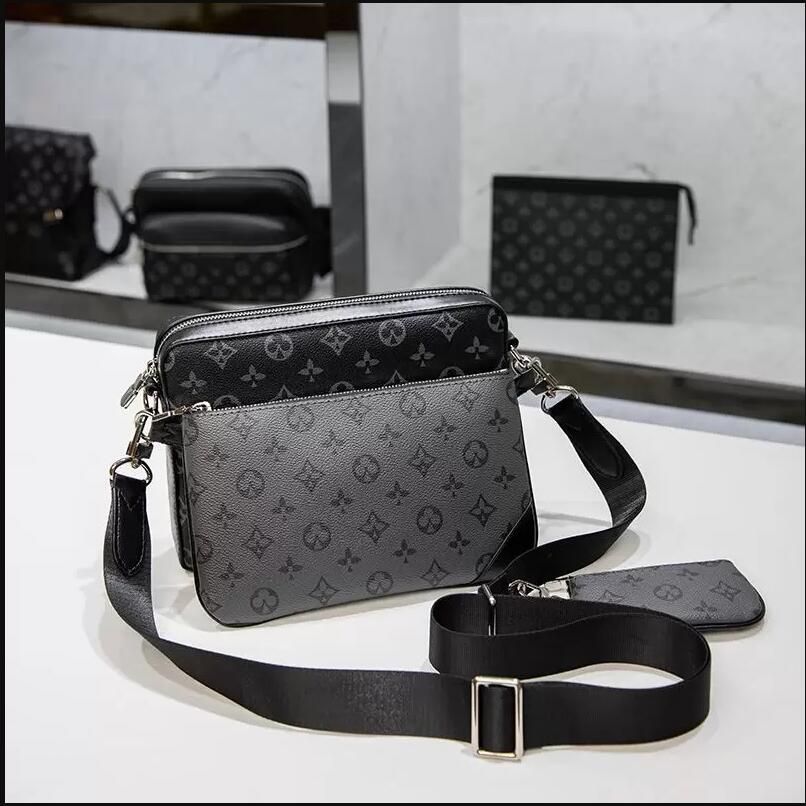 

Men Leather TRIO Messenger Bags Luxury Shoulder belt Make up Bag Designer Handbag Tote Man's bags louiseitys viutonitys