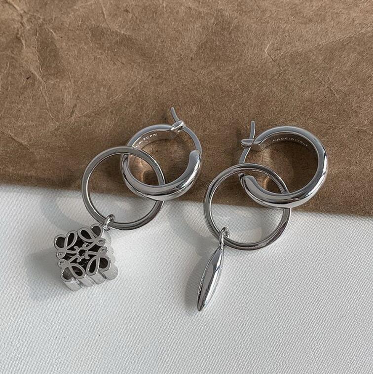 

New Fashion Anagram pendant necklace asymmetric women retro earrings brass 18K gold plated ear stud hoop ladies Designer Jewelry LOE-9