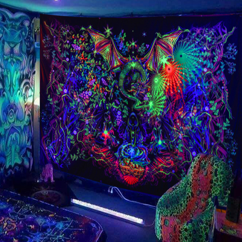

Blacklight Tapestry UV Reactive Short Plush Halloween Tapestries Glow In The Dark Wall Hanging 150x130cm