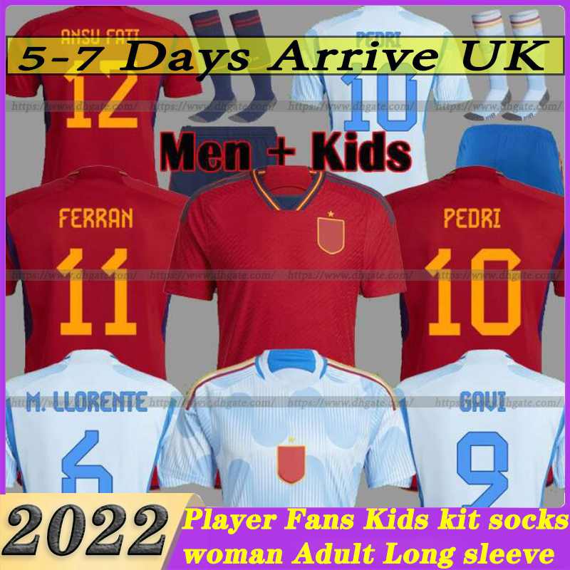 

2022 spain soccer jersey players version Fans PEDRI FERRAN TORRES MORATA GAVI football shirt ANSU FATI KOKE AZPILICUETA Long sleeve woman men kids kits Socks, Woman away
