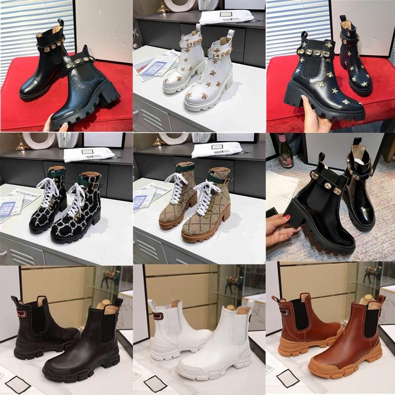 

Designer Women Boots Platform Chunky Heel Martin Boot Genuine Leather Bee Star Shoes Deserts Winter Outdoor Lady Party Buckle Ankle Shoe 35-42 Size