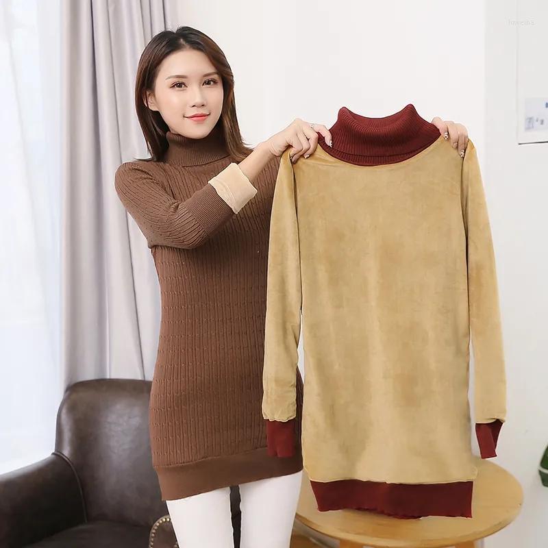 

Women' Sweaters Turtleneck Plus Fleece Sweater Women' Mid-length Thick Skirt Bottoming Shirt Women Winter Korean Version Warm Pullover, Green