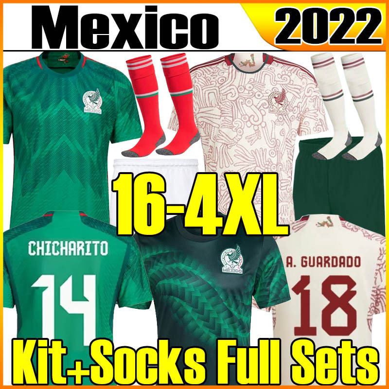 

4XL 2022 Mexico Soccer Jersey World CUP Player Version Fans National team 2022 2023 kit socks full sets CHICHARITO LOZANO GUARDADO RAUL Men Kids Women Football Shirts, 22 23 away patch