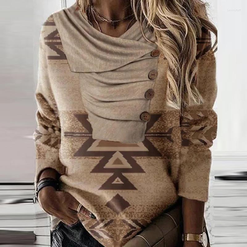 

Women' Blouses Women Harajuku Button Print Long Sleeve Top Autumn Clothes Blusas Mujer Casual Vintage Patchwork Scarf Collar Shirts, 02 khaki