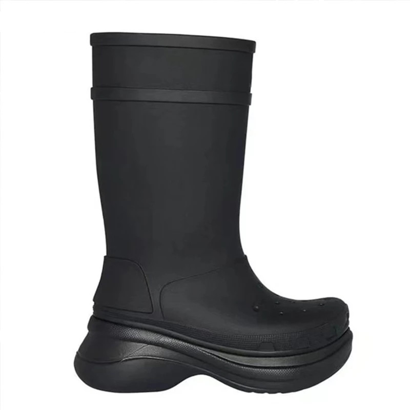 

Fashion Thick Sole Increasing All-Match Women's Rain Boots Rubber Design Anti-Skid And Wear-Resistant Long Boots Autumn Winter, Beige