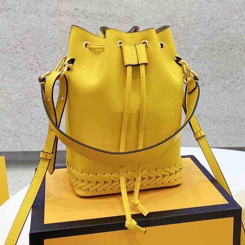 

evening bag Vintage Print Woven Bucket Women Handbag Pleated Closure Shoulder Bags Leather Designer Crossbody Female Purses, Black