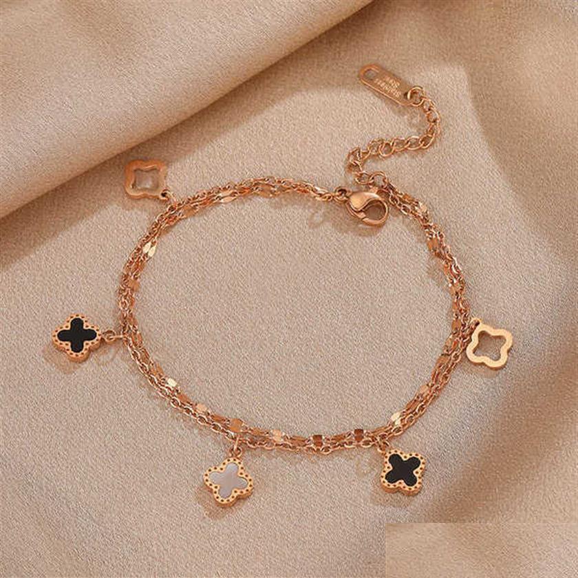 

Charm Bracelets Four Leaf Clover Steel Rose Gold Bracelet Womens Dign Friends Student Temperament Korean Simple Hand Crystalhome2020 Dhx5E