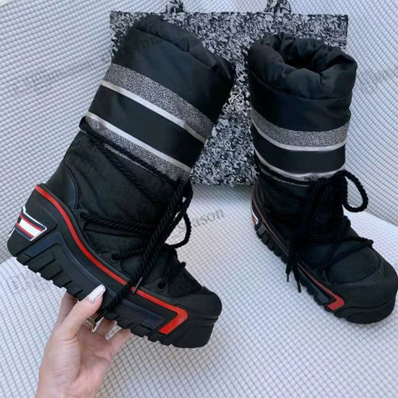 

Ski Boots Shoes Snow Boot Martin Boots Alps Ankle Fashion Winter Thick Nylon Twill Half Bootiess Luxury Designer Bootses Lace Up With Box, Customize