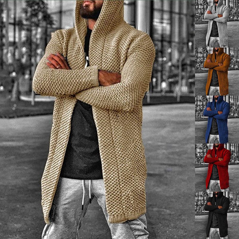 Automne hiver chandails cardigan pour hommes européens américains couleur unie à capuche col roulé veste plus la taille 2xl 3xl pull pour hommes