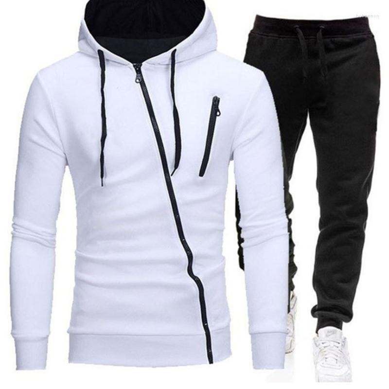 

Men' Tracksuits Casual Men' Clothing Sets Solid Color Inclined Zipper Hooded Sweatshirts Tops Sweatpants Outfits Tracksuit Male, Black
