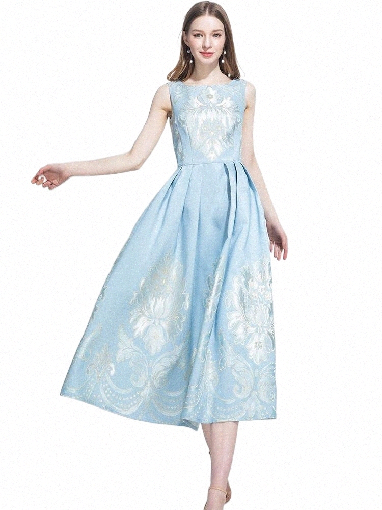 robes décontractées 2021 vintage jacquard piste longue robe sans manches femmes de soirée mariage magnifique imprimé floral 91110 g5y2 #