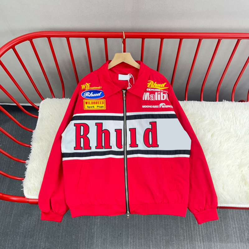 

22fw Autumn Winter Men Women High Street Outerwear Wind Proof Emblem Patchwork Jacket Coat, Red