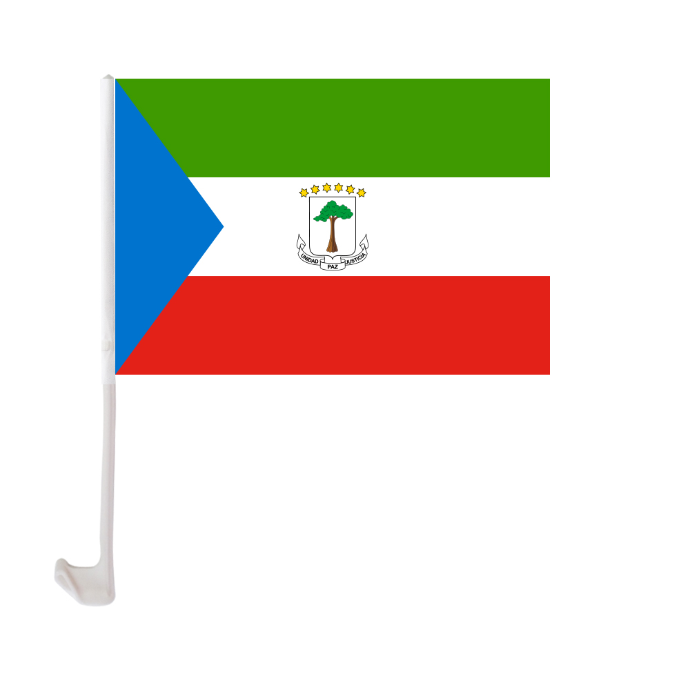 

30x45cm Equatorial Guinea Car Flag Polyester UV Protection Window Clip Car Decoration Banner with Flagpole