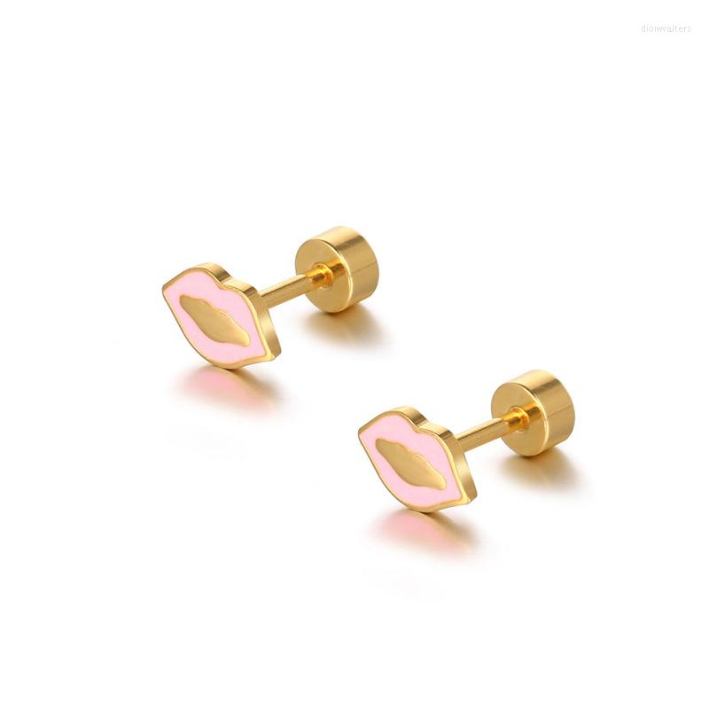 

Stud Earrings Fashion Sweet Lips Screw Stainless Steel For Women Small Piercing Jewelry Gift