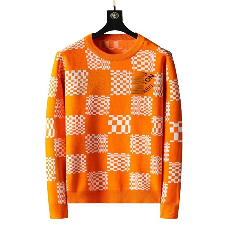 

Winter Fashion Classic Designer Sweater Orange Square Patchwork Men's Women's Sweater Crew Neck Essentials Pullover Luxury Athleisure Knitwear M-3XL TC34