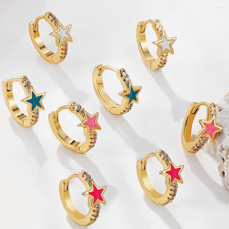 

Hoop Earrings Colorful Star With Tiny Cubic Zirconia Ear Buckle Huggie For Women Fashion Small Circle Cartilage Jewelry