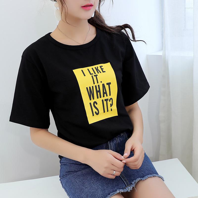 

Women' T Shirts 2022 Summer Women' Short Sleeves Fashion Printed T-Shirts Bottoming Tops, Black