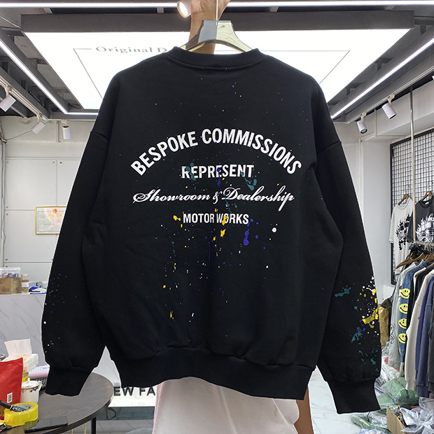 

Thick Sweatshirts Hoodie Crewneck Men Women Painted Fleece Pullover Real Pics, Black