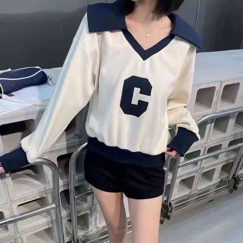 

Fashion Designer Hoodies Celinn' Man and Woman Sweater Triumphal Arch Ce 22 Early Autumn New Style College Contrast Color Letter Age, Navy