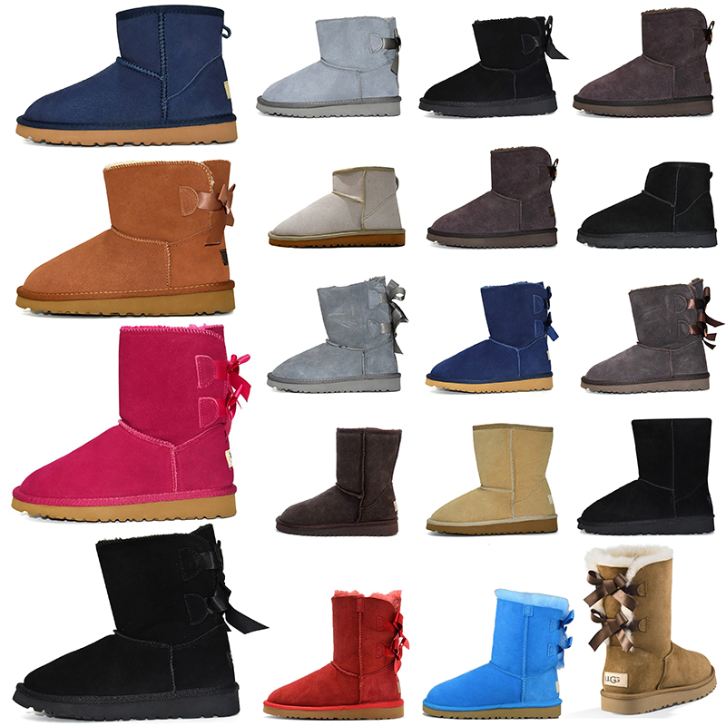 

Designer Boots Snow Boot Womens Shoes Women Winter Luxurys Girl Classic Ankle Short Bow Mini Fur Black Chestnut Pink Bowtie Fashion Outdoor Size 5-10, 2 bailey bow - dark blue