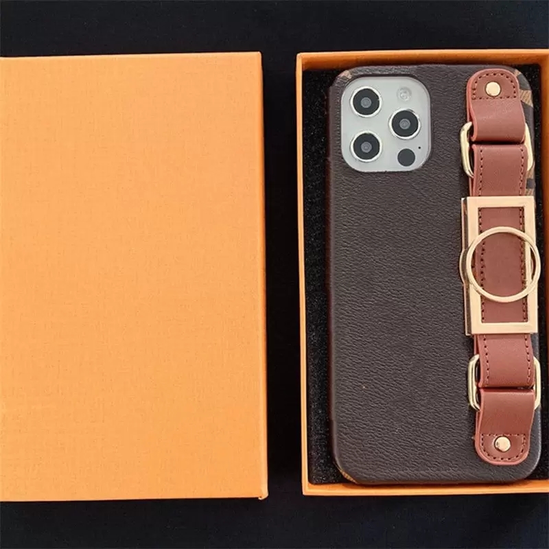 

Wrist strap phone cases for iPhone 13 pro max 14 plus 12 mini 11 Pro X XS XR XSMAX shell PU leather designer 11promax 12promax cover i001, Brown flower
