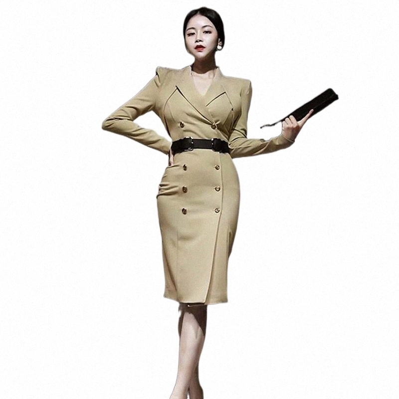 Robes décontractées Arrivée Fashion Femmes Spring Automne Slim Robe Midi Tempérament Collier enrche