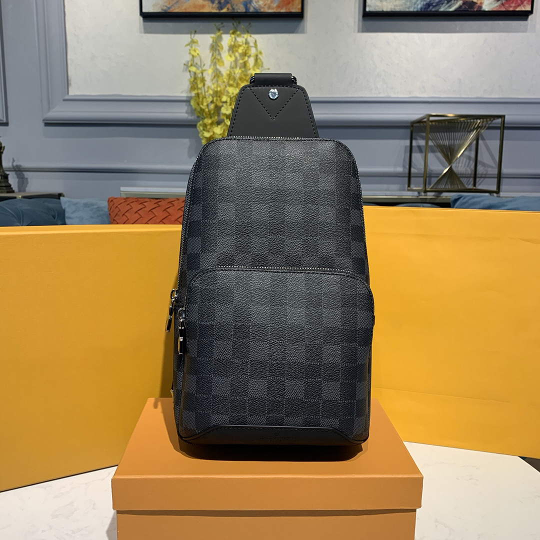 

10A Top Tier Luxury Designer Avenue Shoulder Bag Mirror Quality Mens Small Real Leather Chest Bag Black Embossed Checker Quilted Purse Zipper Plaid Cowhide Handbag, Upload pics to contact us