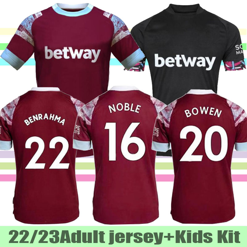 

New 2023 West Hams BOWEN RICE Soccer Jerseys 22 23 BENRAHMA LANZINI ANTONIO YARMOLENKO NOBLE FORNALS DAWSON Vlasic SOUCEK 2022 Jersey Football Shirt Men Kids, Red