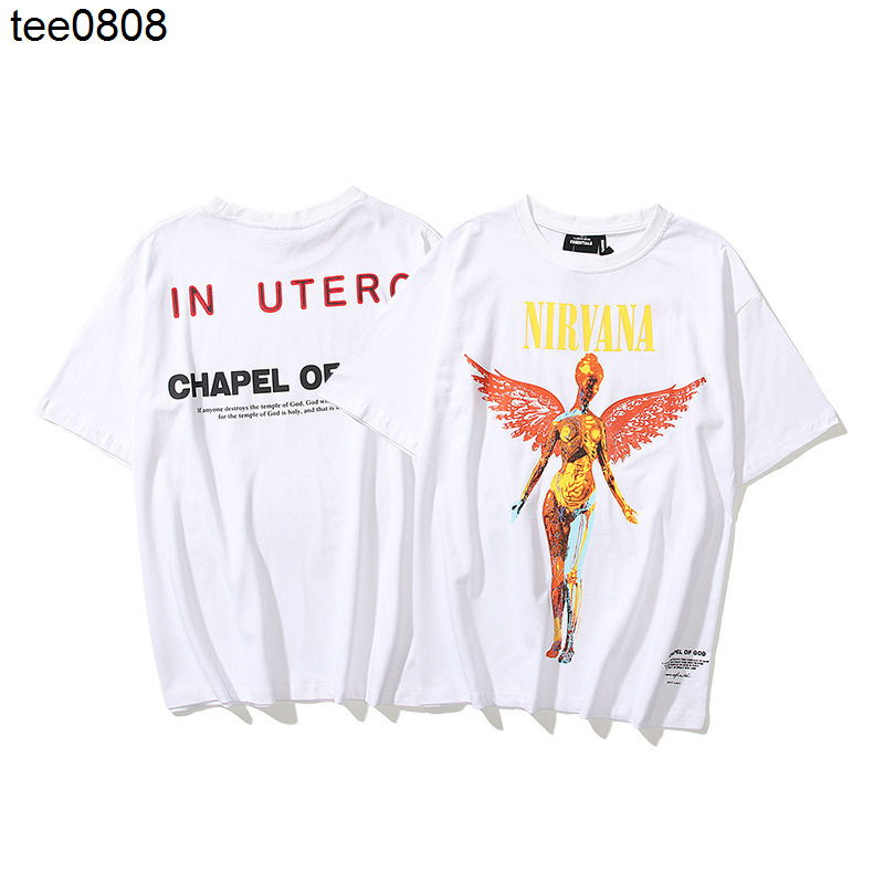 

Fog amirs tee high street fashion of God Angel virgin metal rock T-shirt Vintage short sleeve, White